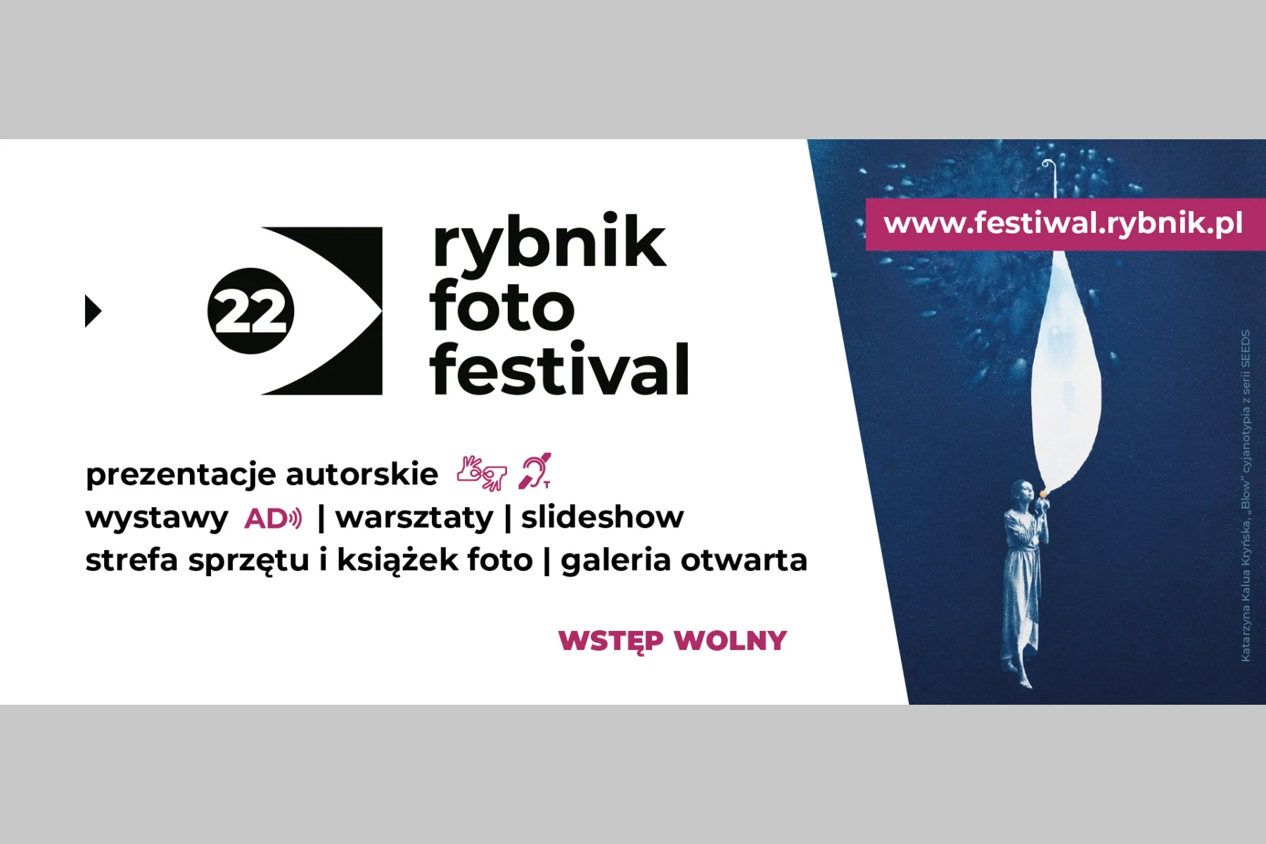 Grafika informująca o nadchodzącym wydarzeniu 22. Rybnik Foto Festival, 28-30 marca 2025.