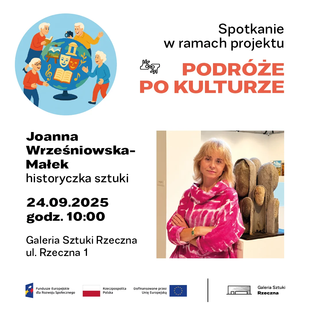 Plakat promujący spotkanie Podróże po kulturze z Joanną Wrześniowską-Małek