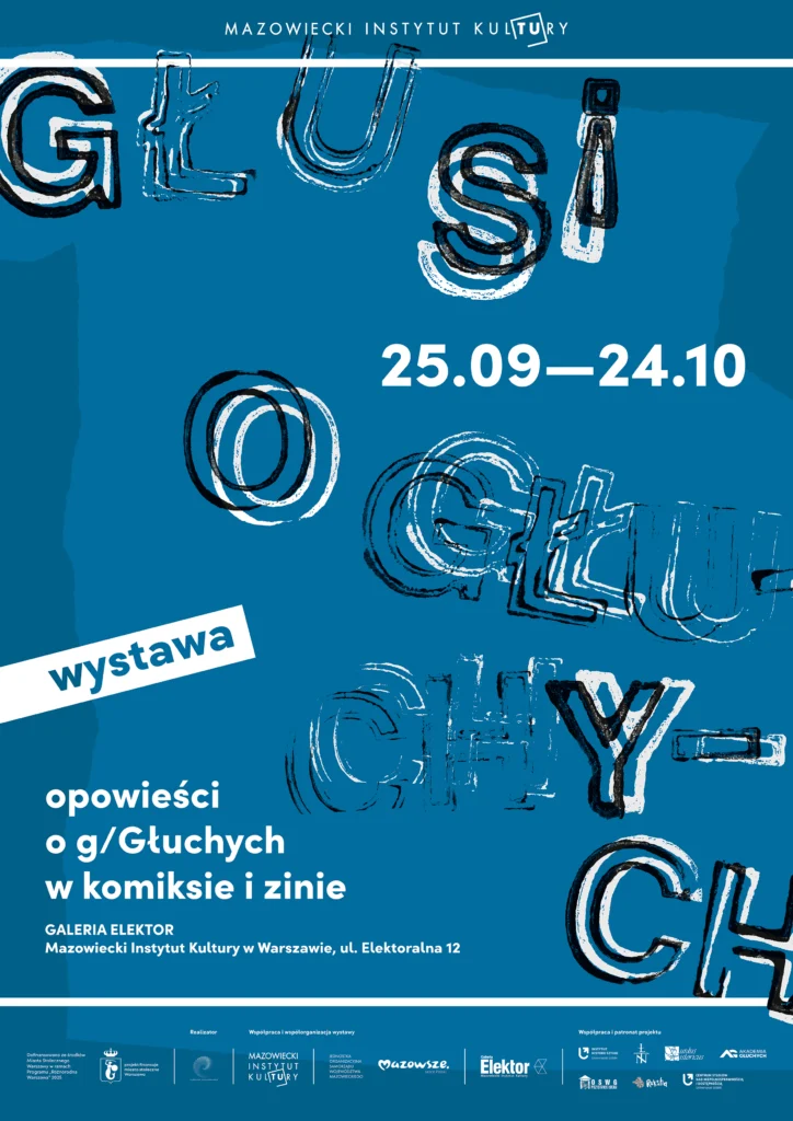 Plakat na wydarzenie Opowieści o g/Głuchych w komiksie i zinie 25.09 - 24.10