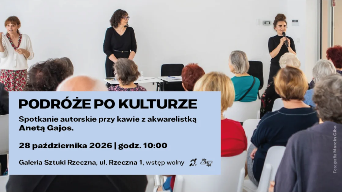 Plakat promujący październikowe spotkanie z cyklu Podróże po kulturze z Anetą Gajos.